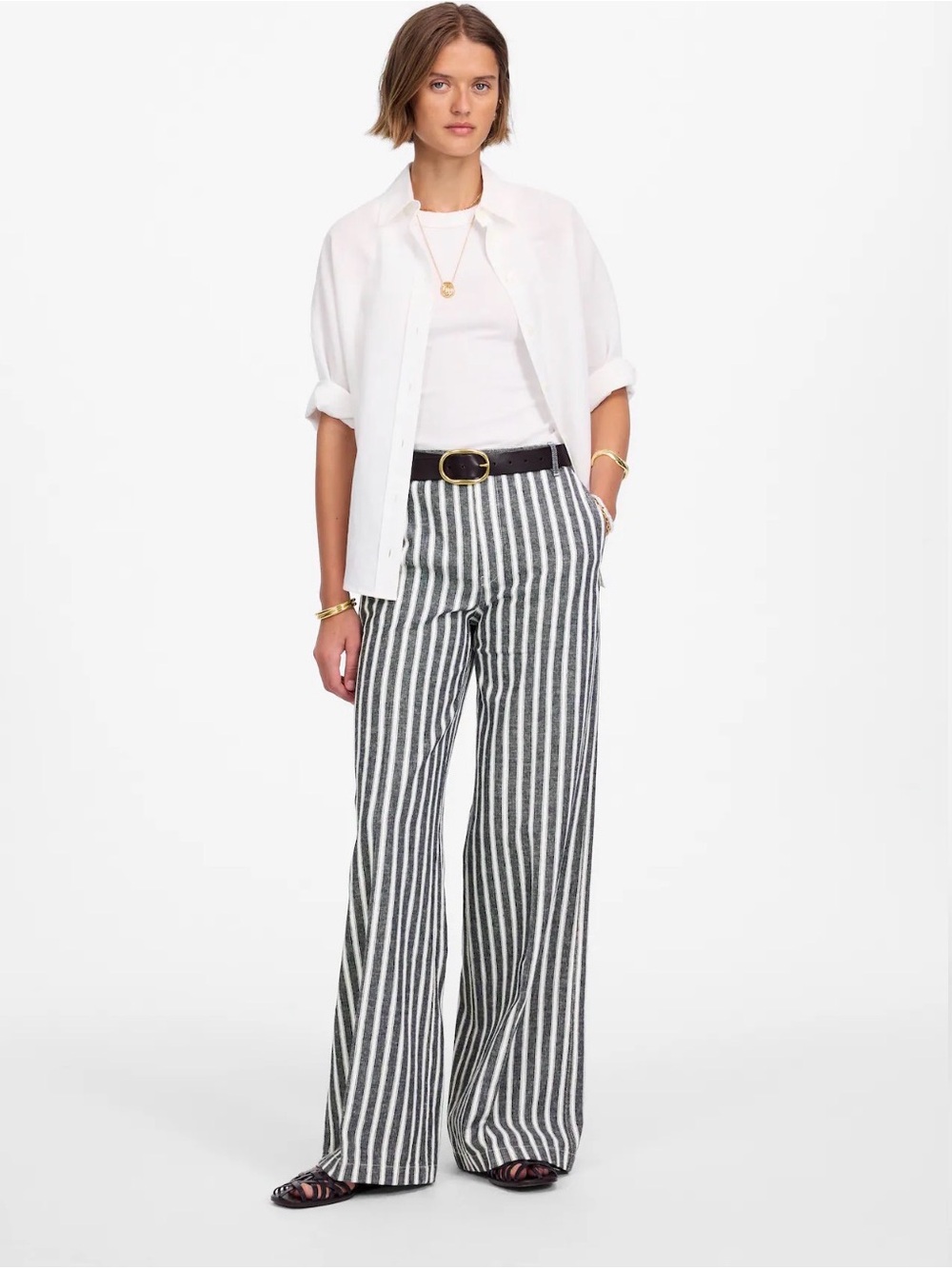 Madewell The Petite Zoe Relaxed Wide Pant in Linen-Cotton Blend